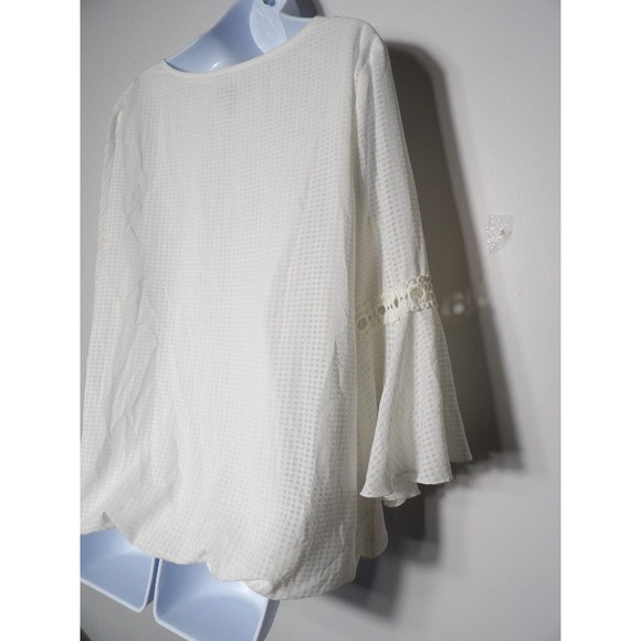 AB Studio Large Tunic Top White Boho Bell Sleeve Eyelet Lined Pleated Hippie Pea - Picture 6 of 11